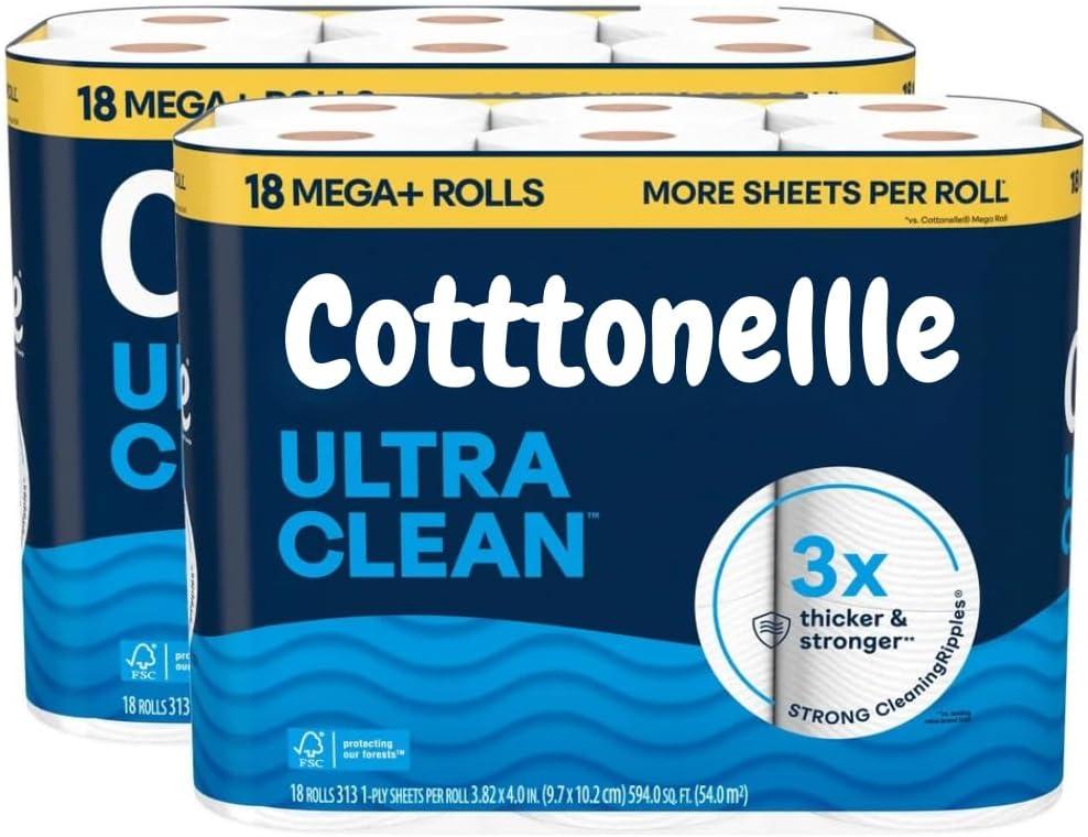 Ultra Clean Bath Tissue 1-Ply 36 Mega Plus Rolls (313 Sheets Per Roll) | Soft Strong Toilet Paper for Sensitive Skin | Septic Safe | Plumbing Friendly | Bulk Pack Household Essential