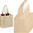 Hoolerry 6 Pcs 6 Bottle Non Woven Wine Carrier with Divider Washable Reusable Tote Bag Portable Wine Gift Bag for Travel, Camping, Picnic