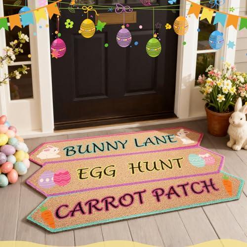 Dunzy Easter Coir Doormat Spring Welcome Mat Outdoor Indoor Easter Signage Door Mats Non Slip Floor Mats for Indoor Bedroom Living Room Bathroom Home 30 x 18 Inch
