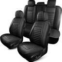 HChengkikz Car Seat Covers,Breathable and Waterproof Faux Leather Automotive Seat Covers for Cars,Anti-Slip Driver Seat Cover Universal Fit SUV Truck Pick-up Sedan(Style1,5 PCS Full Set,Black)