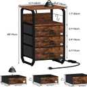 runjuly Night Stand Set 2, Nightstand with LED Lights and Fabric Drawers, Matching End Tables with Charging Station USB C Port, Bedside Tables with Hooks for Bedroom, Rustic Brown