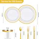 Goodluck 600 Pieces Gold Disposable Plates for 100 Guests, Plastic Plates for Party, Dinnerware Set of 100 Dinner and 100 Dessert Plates, 100 Spoons, 100 Forks, 100 Knives, 100 Cups