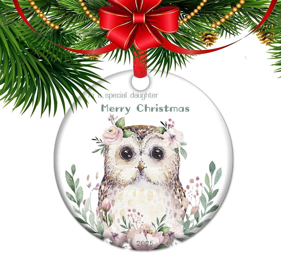 Special Daughter Christmas Ornament 2025, Ceramic Keepsake Last Minute Gift for Daughter Holiday Present, Cute Owl Wise Daughters Gifts (C8)