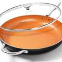 MICHELANGELO Large Frying Pan with Lid, 14 Inch Ceramic Skillet with Nonstick Coating, Healthy Non Stick Fry Pan, Induction Compatible (Orange)