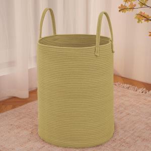 JMvicyroam Large Woven Laundry Basket Hamper,60L Cotton Rope Storage Bin for Blankets,Toys and Clothes,Decorative Tall Nursery Hamper for Living Room,Baby Nursery,Bathroom and Bedroom,Jute