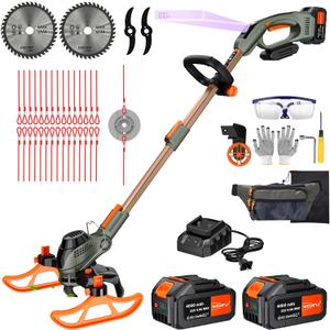 12-Inch Cordless String Trimmer & Edger, (2 x 21V 4.0Ah Electric Brush Cutter Battery Powered), with Auxiliary Bracket, Side Ball, 90 Rotary Head, Telescopic Handle, 3 Cutting Methods(WEG21T)