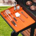 Silicone Griddle Tools Mat for Blackstone, Griddle Accessories Side Shelf Mat Grill Pad for Outdoor Grill Kitchen Counter Spatula Silicone Mat with Drip Pad (Orange)