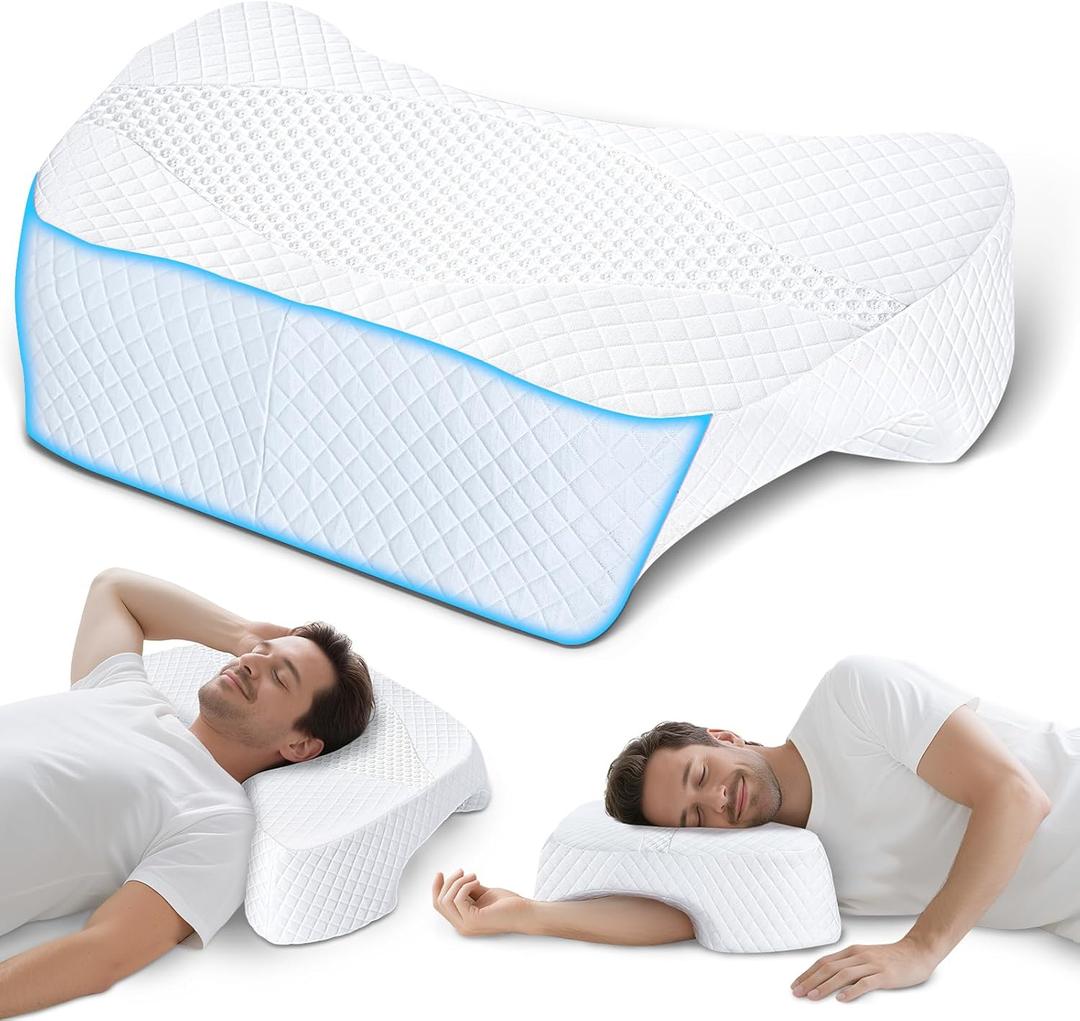 SAHEYER Side Sleeper Pillow with Arm Hole, Upgraded Shoulder Relief System for Neck Pain, MultiAngle Memory Foam Pillow for Adults Side, Back and Stomach Sleeper PressureFree Sleep(White) 22×16 in