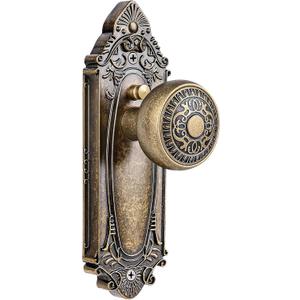 Antique Brass Door Knob Privacy Bedroom Bathroom with Lock, Vintage Interior Door Handle with Plate for Hallway, Closet, Farmhouse Style(1 Pack)