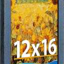 12x16 Frame, Vintage 12x16 Picture Frame Plexiglass Glass for Wall Display, Rustic 12 x 16 Photo Picture Frame Large, Antique Blue Collage Gallery Wall Picture Frames, Widen Border