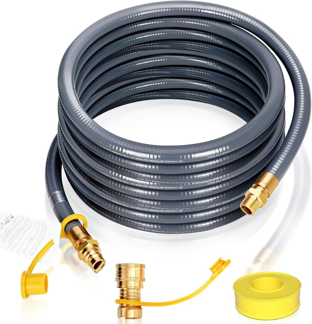 3/4" Natural Gas Hose for Generator, 50FT 3/4" ID Natural Gas Hose with Quick Connect for NG/LP Propane Appliances, Grill,Patio Heaters,Generators, Indoors & Outdoors CSA Certified