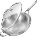 Inqibee 14 Inch Stainless Steel Wok Pan with Lid, Detachable Handle