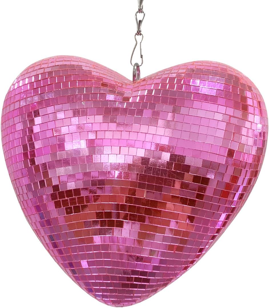 Mirror Disco Ball with Chain, Heart 8 Inch Pink Disco Reflective Mirror Ball Hanging Ornament for Birthday Wedding Party Decor, Disco Ornaments Mirror Disco Ball with Chain, Heart 8 Inch Pink Disco Reflective Mirror Ball Hanging Ornament for Birthday Wedding Party Decor, Disco Ornaments