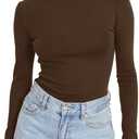 Trendy Queen Women's Turtleneck Long Sleeve Shirts Spring Fashion Basic Thermal Underwear Tops Winter Clothes 2026 (X-Large, Chocolate Brown)