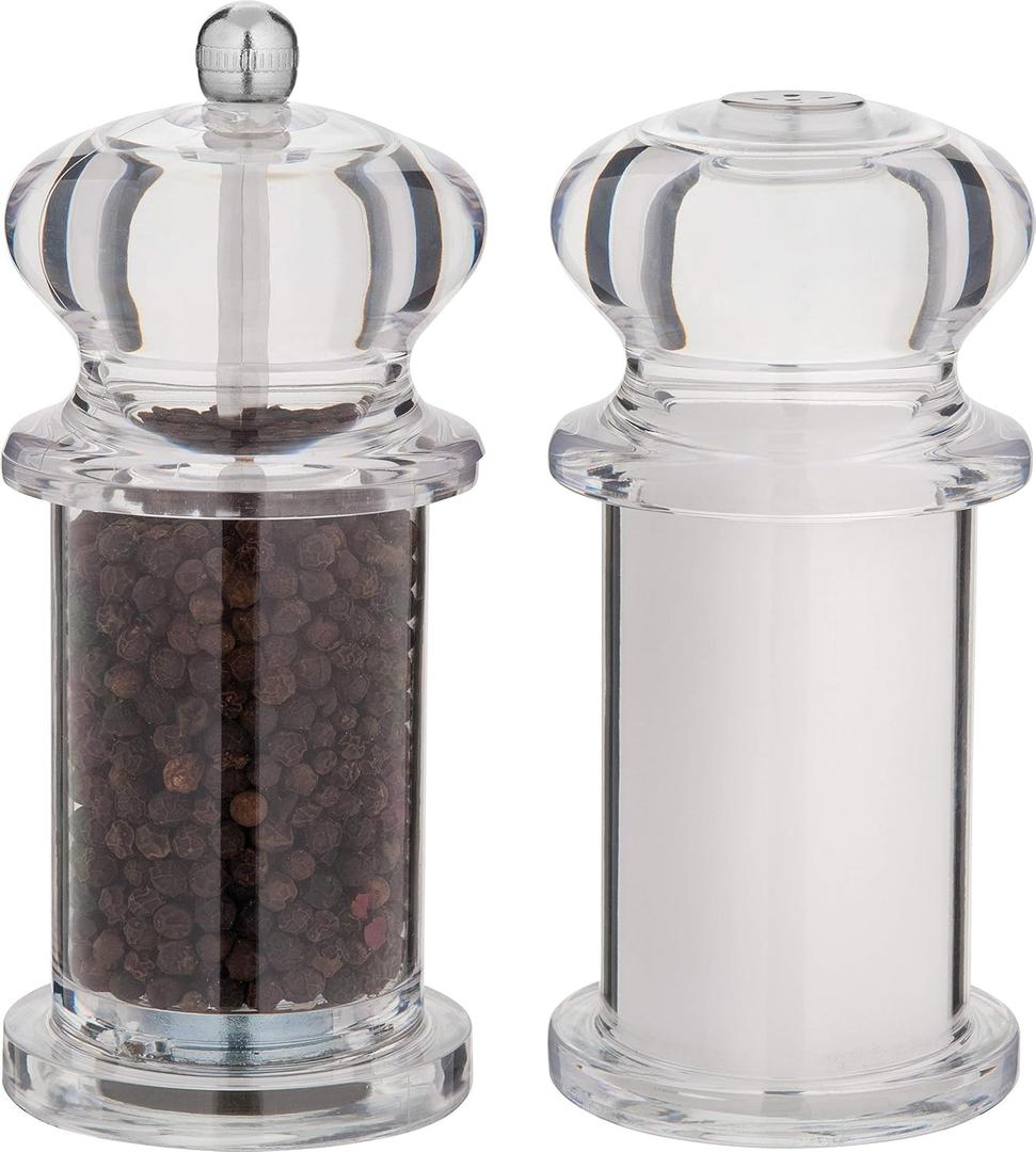 Trudeau 5.5" TRADITION SHAKER 2 in 1 Salt and Pepper Mill, Clear