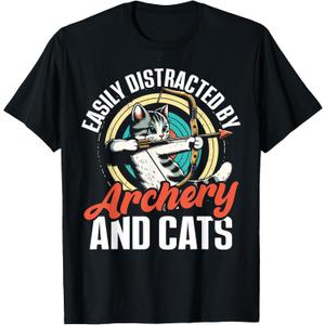 Funny Cat Parent Gift Easily Distracted by Archery and Cats T-Shirt (Asphalt Gray, S)