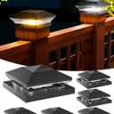 T-SUN Solar Post Cap Lights Outdoor 6 Pack, 2 Modes LED Fence Post Solar Lights Fit for 4x4 5x5 6x6 Vinyl/Wooden Posts, Waterproof Deck Post Lights Solar Powered for Garden Patio Gate Porch,6 Pack, Black-Warm & Cool White