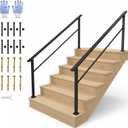 IDEALHOUSE 2 Pack 6 Step Outdoor Stair Handrail Kit, Black Aluminum & Iron Construction for Porch Steps, Easy Assembly Safety Railing, All Hardware & Gloves Included