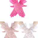 Skylety 3 Pairs Women Lace Floral Gloves Elegant Short Lace Ladies Tea Party Gloves for Opera Wedding Diner Party (White, Pink, Rose Red)
