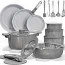 CAROTE 27pcs Ceramic Cookware Set Nonstick, Pots and Pans Set Non stick, Non Toxic Cookware, Dishwasher/Oven Safe, RV/Camping Cookware Set, Pan and Pot with Kitchen Utensils, Dark Gray