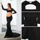 Bhome Maternity Dress for Photoshoot Cut-Out Backless Side Split Maternity Maxi Gown for Photoshoot M