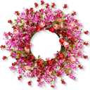 22 Inches Valentine Wreath Red Valentines Wreaths for Front Door Valentine's Day Flower Wreath with Tulips Heart Berry for Window Porch Indoors Outside