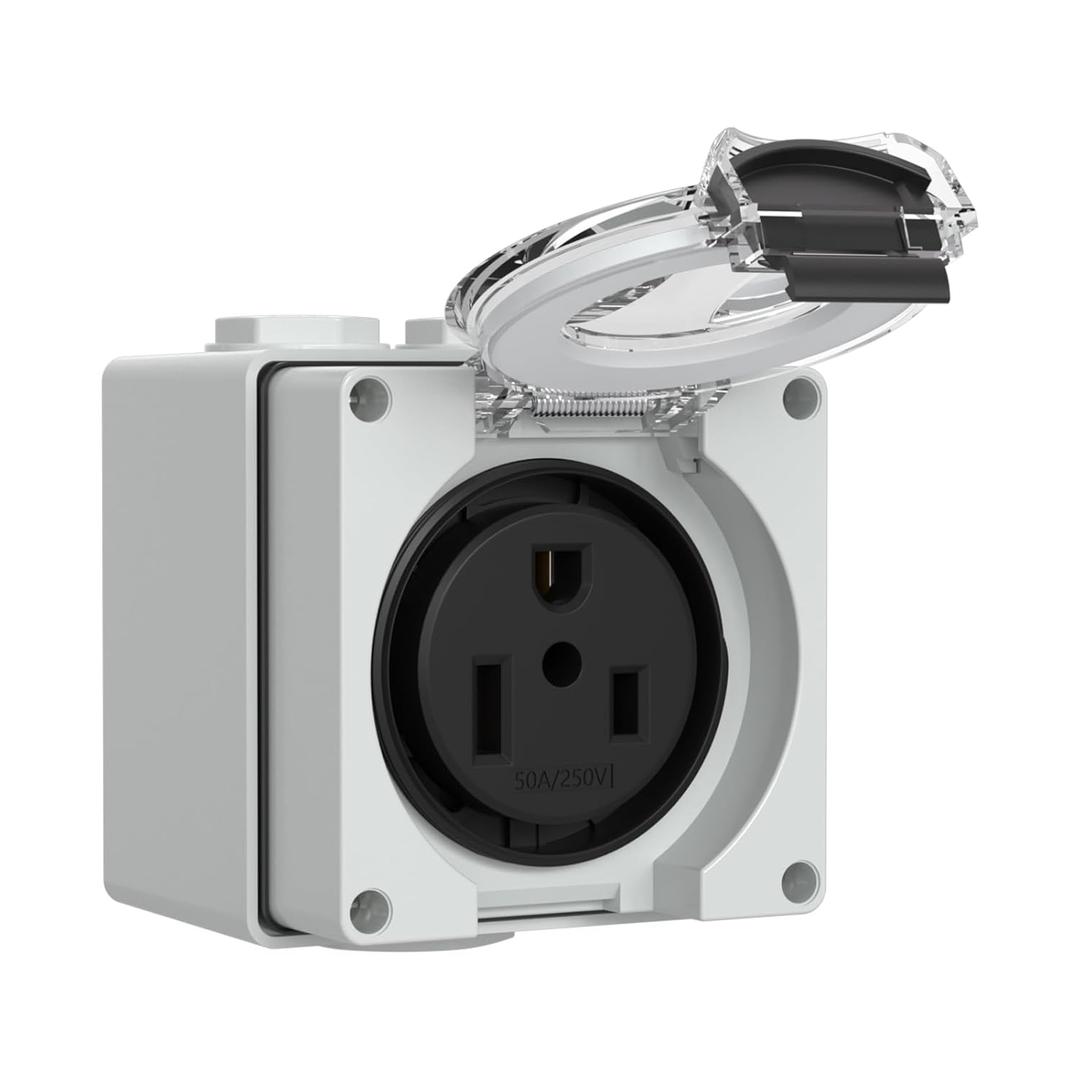 50Amp Power Outlet Box,250Volt NEMA 6-50R Receptacle Outdoor dustproof and Weatherproof for Electric Vehicles, generators, Welding Machines, etc.ETL Listed