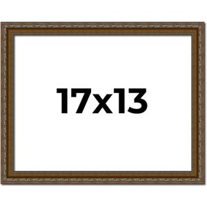 Poster Palooza 17x13 Ornate Antique Gold Complete Wood Picture Frame with UV Acrylic Plexiglass, Foam Board Backing & Hardware Included