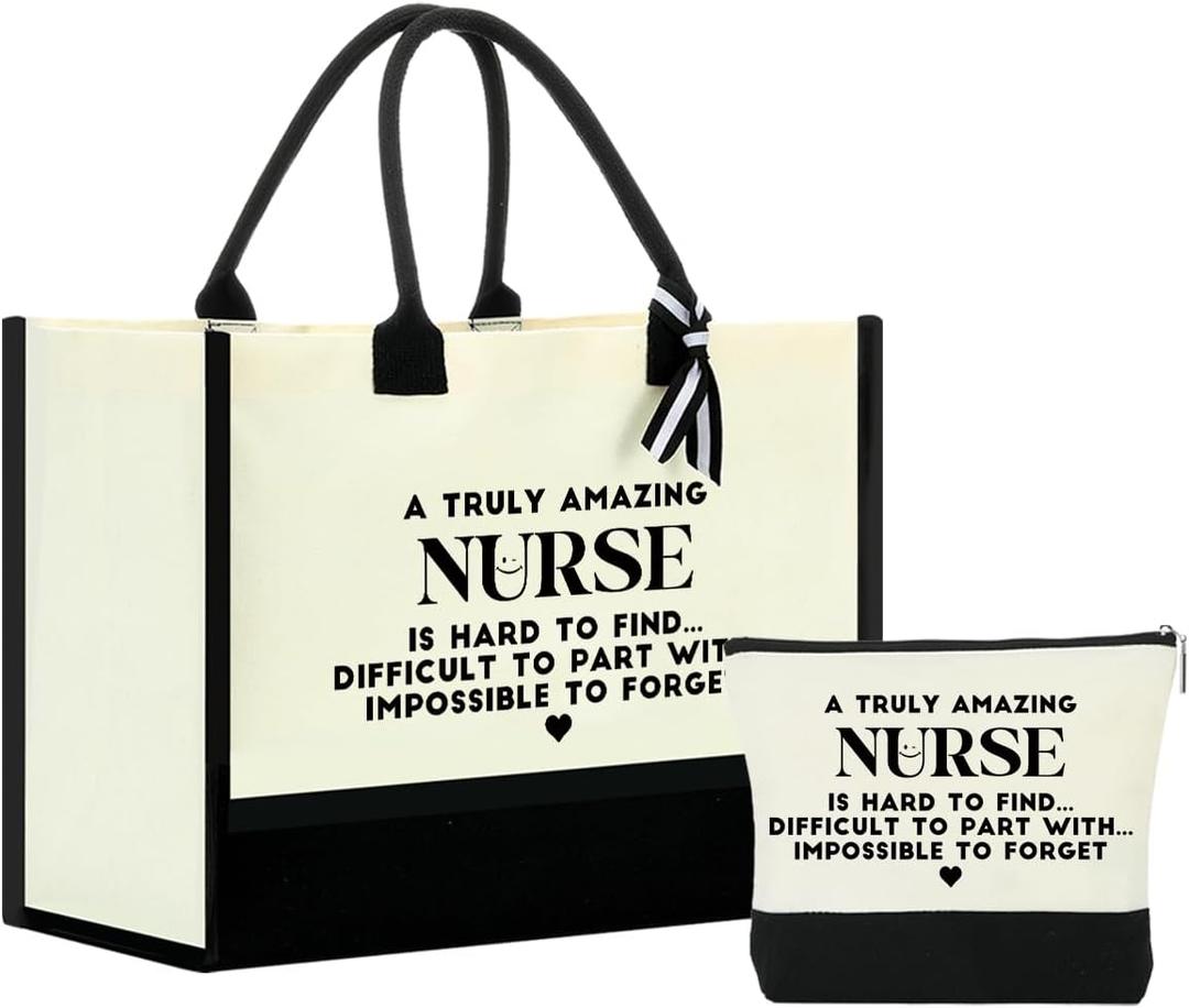 Canvas Tote Bag for Women Zipper Makeup Bag (Nurse)
