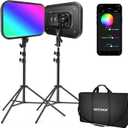 NEEWER RGB168 18.3" RGB LED Video Panel Light with App Control, 2 Pack Tripod Stand Kit, 60W/360 Full Color/2500~8500K/CRI97+, Studio Photography/YouTube Recording/Game Streaming Key Lighting