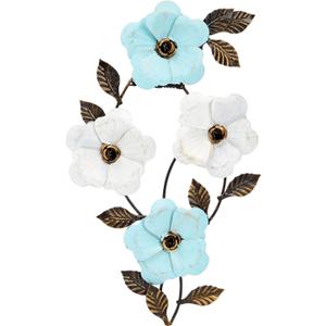 Juvale Metal Flower Wall Decor Set - Rustic Metallic Finish Farmhouse Decor - Easy Hook Mounting & Living Room Focal Point - Versatile for Bedroom & Kitchen Wall Art - 17"x 11.5", Blue White & Bronze