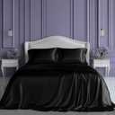 SLEEP SANCTUARY Satin Sheets King Size  4 Piece Luxury Silky Bed Set, Softer Than Silk, 15" Deep Pocket, Cooling & Wrinkle-Free, Moisture-Wicking & Breathable for Hair & Skin (Black)