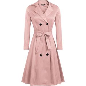 Zeagoo Women's Trench Coats Double-Breasted Long Coat with Belt (Large, Light Pink)