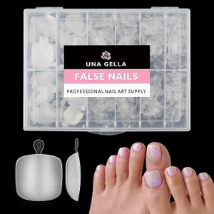 UNA GELLA Toe Nail Tips 504Pcs Short Square False Soft Gel Full Cover Fake Toe Nails Matte Toe Nails 12 Sizes Pre-shape Fake Toenails Gel Toe Nail Tips For Nail Extension Home DIY Nail Salon