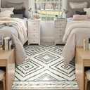 Area Rug 6x9 Rug Machine Washable Non-Slip Low Pile Print Pattern Western Rug for Living Room Bedroom Entryway Tribal Series -Navywhite/Black