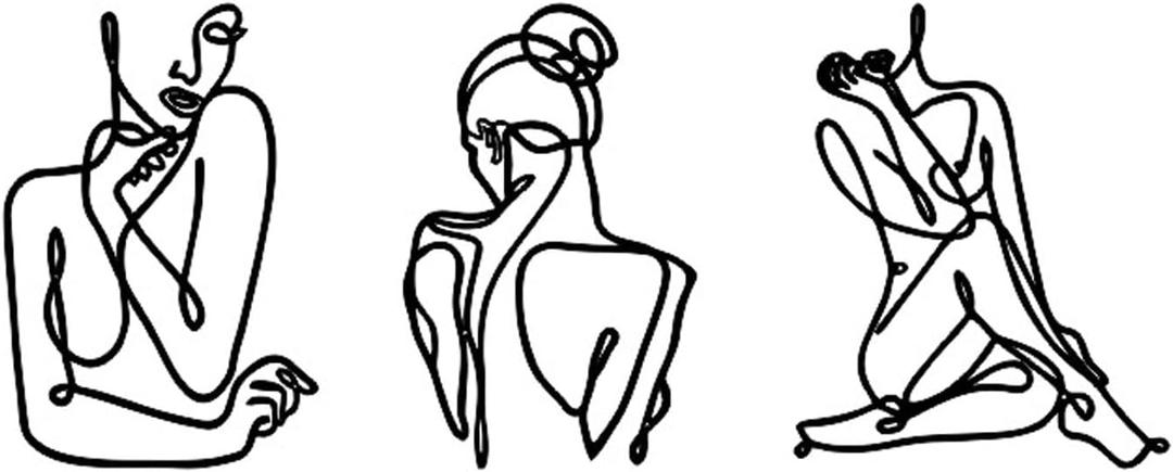 Bobbird Metal Line Girl Wall Decor, Metal Wall Art Decoration, Black Single Line Art Painting, Simple Abstract Feminine Feminine Modern Wall Sculpture Hanging Decoration (3 PCS)