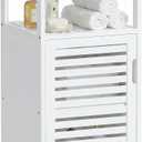HITNET Bamboo Bathroom Storage Cabinet, 4 Tier Small White Floor Cabinet with Single Door, Free Standing Slim Narrow Storage Organizer for Living Room Entryway