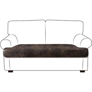 Leather Look Couch Cushion Covers Sofa Seat Slipcovers Sets Couches Furniture Protector for Sectional Armchair Loveseat Pets Kids Stretch Spandex Fabric (1 T-Cushion loveseat, Brown)