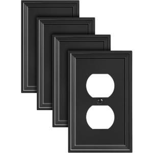 4-Pack Duplex Outlet Cover, Natural Bamboo Fiber Switch Plates and Outlet Covers, Black Decorative Wall Plates for Electrical Outlets, 1 Gang Receptacle Cover, Corrosion Resistant