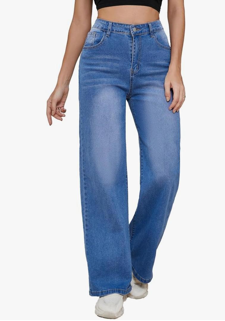 LaiyiVic Wide Leg Jeans for Women High Waisted Stretchy Straight Pants Leg Boyfriend Baggy Jeans Size 4