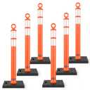 BATTIFE 6 Pack 42 Inch Orange Traffic Delineator Posts with Reflective Collars and Base, Safety Cones for Construction Zones and Driving Practice
