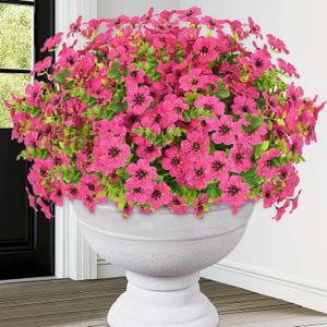 Elyum Artificial Flowers for Outdoors, 18 Bundles Artificial Plants & Flowers Outdoor, UV Resistant Faux Flowers Outdoor Fake Flowers for Outside Porch Window Box Decoration(Rose Red)