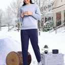 Soothfeel Women's Fleece Lined Joggers Pants High Waisted Water Resistant Thermal Sweatpants Winter Hiking Pants with Pockets (Navy)