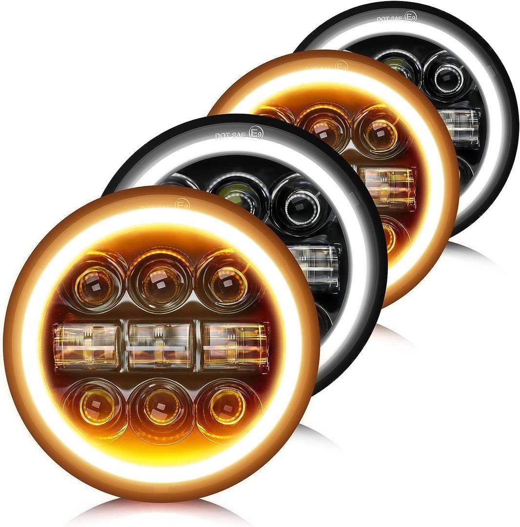 CO LIGHT 5.75 Led Headlight 5 3/4 Round Led Headlights Whit DRL Amber Turn Signal Light and Hi/Lo Beam Led Projector Sealed Beam Headlight Compatible with Thunderbird Torino 4PCS