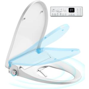 Upgrade Auto Open & Slow Close Lid Electric Heated Bidet Toilet Seat with Dryer and Warmer Water for Elongated, Endless Warmer Water, Remote Control, Curved Spray Bar, 70" Power Cord, Clean Water