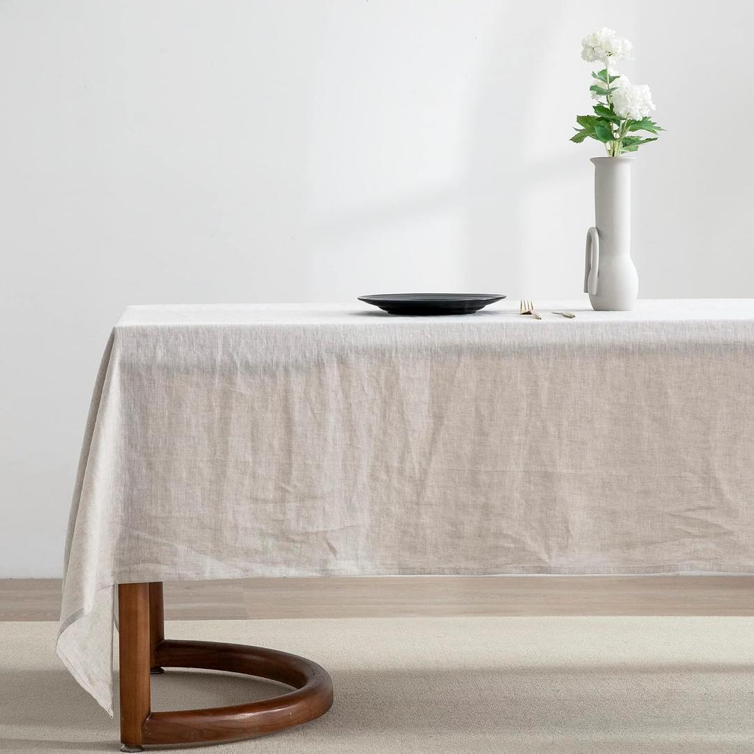 EVERLY 100% Pure Linen Rectangle Tablecloths 84Lx60W Inch for Dining,Parties,Weddings and Restaurants,Decorative Halloween,Thanksgiving,Christmas Table Cloth Machine Washable Tablecloth-Natural Linen (84" x 60" (Rectangular))