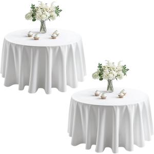 Pureegg Round Tablecloth 60 inch, Wrinkle-Resistant Table Cloth Round Cover, Washable Thick Polyester Table Cloths for Wedding, Party, Dinner, White, 2 Pack (60" Round)
