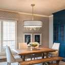 Durm Chandeliers for Dining Room 6 Lights 21.65" Large Farmhouse Gold Chandelier with Fabric Shades Hanging Light Fixture Drum Pendant Lighting for Kitchen Island Dining Room Bedroom Living Room Foyer
