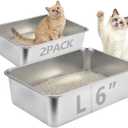 Homegroove Stainless Steel Litter Box 2 Pack, 17.7"x13.8"x6" Large Metal Cat Litter Box with High Sides, Non-Stick Easy to Clean Surface, Jumbo Size for Big Cats & Multiple Cats