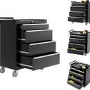 PeakPursuit 4-Drawer Rolling Tool Chest with Lock System, Portable Tool Box with Wheels, Secure Storage Cabinet for Warehouse, Workshop, and Repair Shop, Black